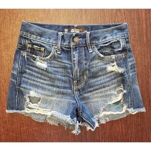 HOLLISTER Women's Denim Jean Short Size 00/W23 Cut off Distressed Frayed Hem